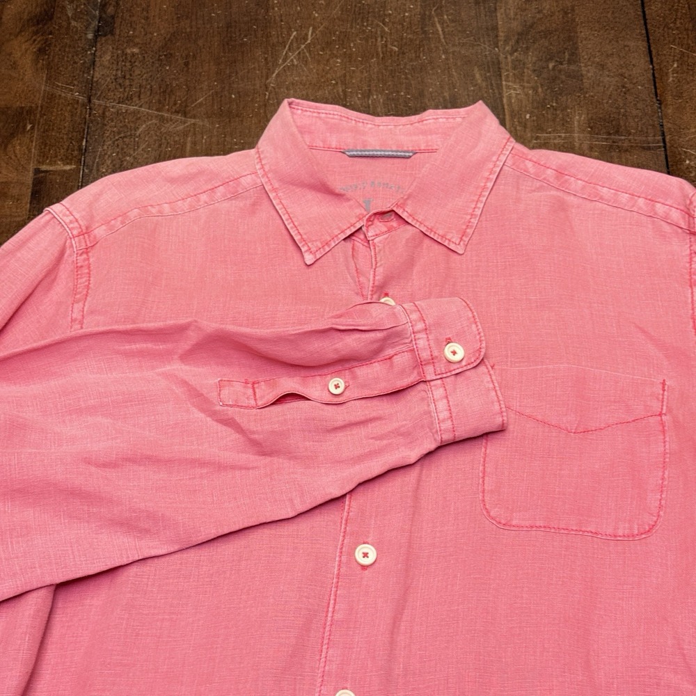 Tommy‎ Bahama Shirt Mens Large Salmon 100% Linen Long Sleeve Button Front Relax